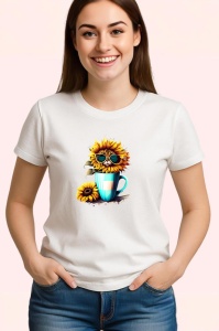 Tricou Pisica in cana galbena cu floarea soarelui si ochelari Copii | Dama | Barbat - Img 3