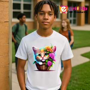 Tricou Pisica in cos cu flori imagine adorabila si vesela Copii | Dama | Barbat - Img 5