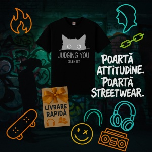 Tricou Pisica judging you Negru, Copii | Dama | Barbat - Img 9
