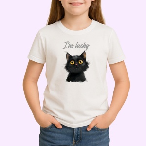 Tricou Pisica Neagra Ochi Galbeni, din bumbac 100% , tricou alb pentru Copii | Dama | Barbat - Img 2