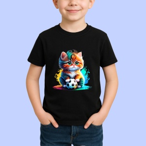 Tricou Pisica portocalie cu minge alb negru arta jucausa colorata Copii | Dama | Barbat, culoare negru - Img 3