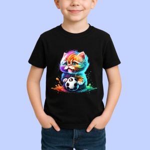 Tricou Pisica pufoasa cu minge design modern multicolor Copii | Dama | Barbat, culoare negru - Img 4