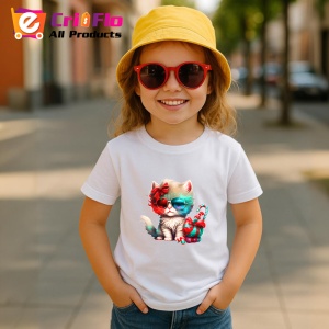 Tricou Pisica pufoasa cu ochelari si fundita mare rosie Copii | Dama | Barbat - Img 11