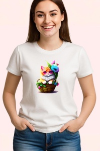Tricou Pisica relaxata cu ochelari rosii in cos floral Copii | Dama | Barbat - Img 3