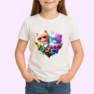 Tricou Pisici indragostite cu ochelari si inima roz violet Copii | Dama | Barbat - Img 3