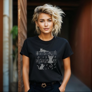 Tricou pisici si note muzicale Negru, Copii | Dama | Barbat - Img 12