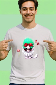 Tricou Pisicuta cu fundita rosu si baston zahar verde Copii | Dama | Barbat - Img 2