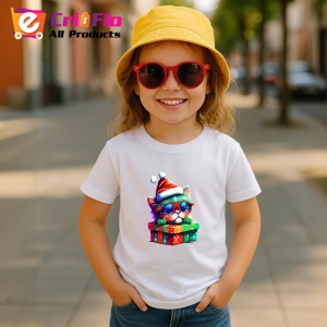 Tricou Pisicuta cu ochelari si cadou Craciun fundal negru Copii | Dama | Barbat - Img 11
