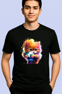 Tricou Pisicuta cu ochelari si minge colorata stil graffiti Copii | Dama | Barbat, culoare negru - Img 2