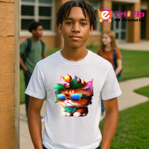 Tricou Pisicuta festiva cu ochelari si globuri stralucitoare Copii | Dama | Barbat - Img 5
