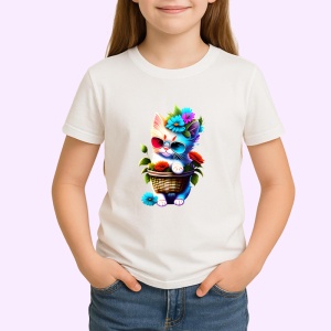 Tricou Pisicuta in cos cu ochelari de soare si flori Copii | Dama | Barbat - Img 4