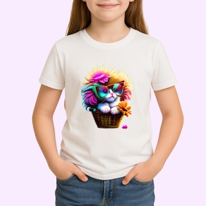 Tricou Pisicuta in cos cu ochelari si floare roz Copii | Dama | Barbat - Img 4