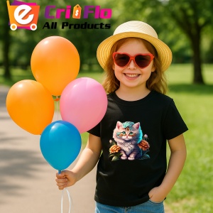 Tricou Pisicuta pufoasa cu floare si fundal alb luminos Copii | Dama | Barbat, culoare negru - Img 11