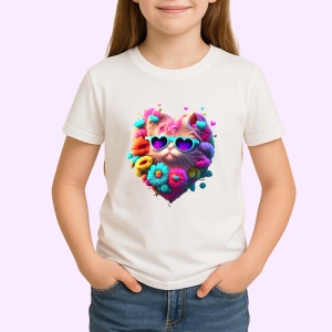 Tricou Pisicuta roz in forma de inima cu ochelari fundal alb Copii | Dama | Barbat - Img 4