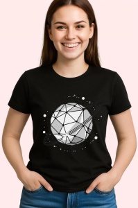 Tricou Planeta Cu Inele Stil Poligonal, Copii | Dama | Barbat, culoare negru - Img 4