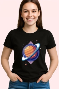 Tricou Planeta Saturn Stil Poligonal, Copii | Dama | Barbat, culoare negru - Img 4