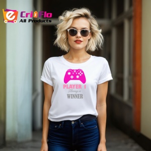 Tricou Player 1 Always Winner Controller Roz Jocuri, din bumbac 100% , tricou alb pentru Copii | Dama | Barbat - Img 8