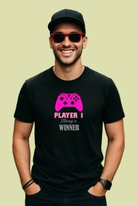 Tricou Player 1 Always Winner Controller Roz Jocuri, din bumbac 100%, tricou negru Copii | Dama | Barbat - Img 3