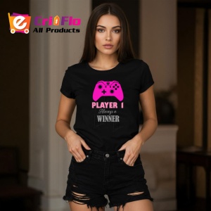 Tricou Player 1 Always Winner Controller Roz Jocuri, din bumbac 100%, tricou negru Copii | Dama | Barbat - Img 7