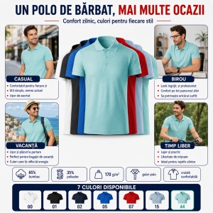 Tricou Polo Bărbați Joy, 65% Bumbac, 35% Poliester, 170 g/m², Guler Polo cu 3 Nasturi, Mărimi S–3XL, 7 Culori - Img 6