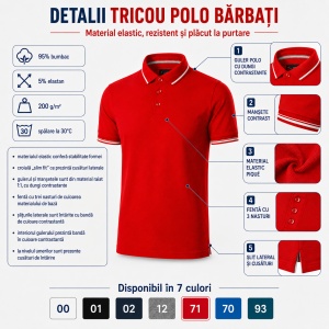 Tricou Polo Bărbați Malfini Premium Perfection Plain, 95% Bumbac, 5% Elastan, Slim Fit, 200 g/m², Guler Contrast - Img 3