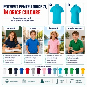 Tricou Polo Copii Tip Tommy, cu Guler, pentru Școală, Fete și Băieți, 4–12 Ani - Img 7