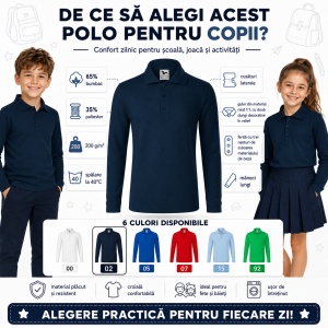 Tricou Polo cu Mâneci Lungi pentru Băieți Bluza Polo Copii - Img 2