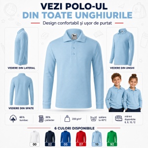 Tricou Polo cu Mâneci Lungi pentru Fete Bluza Polo Copii - Img 8