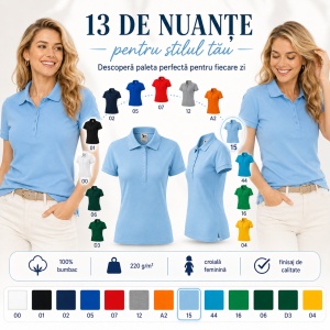 Tricou Polo Damă din Bumbac 100% – Casual Office, Guler Polo, XS-2XL | 13 Culori | Pique Polo - Img 6