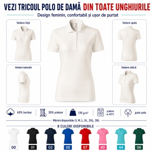 Tricou Polo Damă Joy P22 – 65% Bumbac, 170 g/m², Croială Cambrată, Etichetă Detașabilă - Img 5