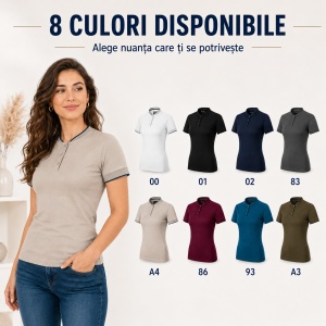 Tricou Polo Damă Malfini Diamond 274 – 100% Bumbac, 215 g/m², Guler Tip Bomber, Croială Cambrată - Img 8