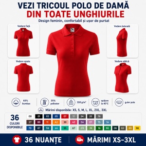 Tricou Polo Damă Pique Polo, Croială Cambrată, 36 Nuanțe, Mărimi XS–3XL - Img 11