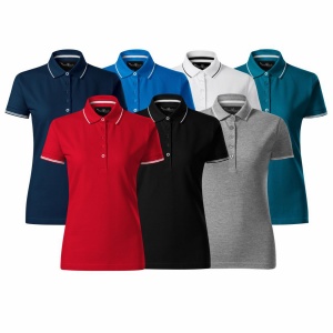 Imagine de prezentare tricou polo cu o dunga la guler si culorile disponibile rosu, negru, turcoaz, gri, albastru