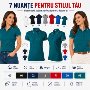 Tricou Polo Damă Premium Malfini 253 Perfection Plain, 95% Bumbac 5% Elastan, Croială Slim Fit, 200 g/m², S 2XL, 7 Culori - Img 6