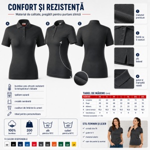 Tricou Polo Damă Rimeck Resist Heavy Polo R21 – 100% Bumbac, 200 g/m², Croială Cambrată - Img 4