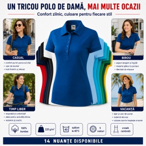 Tricou Polo Damă Slim Fit 100% Bumbac – Casual Office, Guler Polo, XS-2XL | 13 Culori | 216 - Img 7