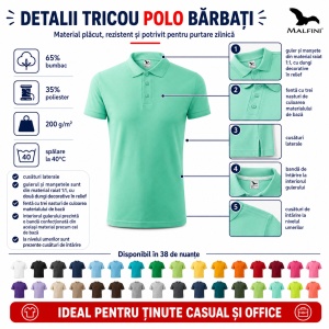 Tricou Polo Pique Bărbați Malfini – Casual & Office, 38 Culori,65% Bumbac S-5XL - Img 5
