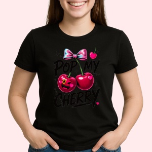 Tricou Pop cireasa mea, Fructe, Copii | Dama, culoare negru - Img 2