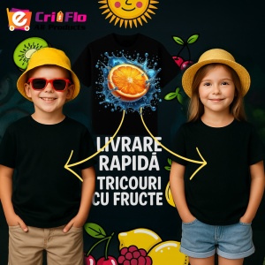 Tricou Portocala in jet de apa, Fructe, Copii | Dama, culoare negru - Img 6