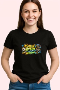 Tricou Press Start To Play Design Gaming Colorat, din bumbac 100%, tricou negru Copii | Dama | Barbat - Img 3