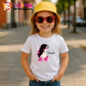 Tricou Profil Femeie Eleganta Flori Roz Fundal Gri, din bumbac 100% , tricou alb pentru Copii | Dama | Barbat - Img 4