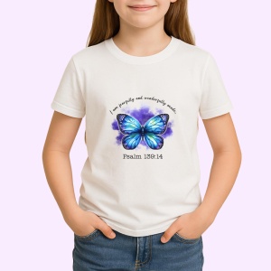 Tricou Psalm 139 fluture albastru cu text motivant crestin Copii | Dama | Barbat Barbat - Img 4