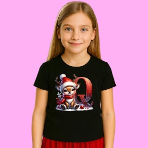 Tricou Q Litera Craciun Cu Ren Si Fulgi, din bumbac 100% Copii | Dama | Barbat