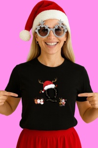 Tricou Q Litera Cu Luminite Reni Si Mos Craciun, din bumbac 100% Copii | Dama | Barbat - Img 3