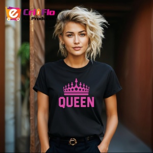 Tricou Queen Coroana Roz, din bumbac 100%, tricou negru Dama - Img 3