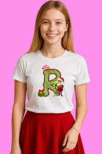 Tricou R Litere Craciun Cu Mos Si Grinch, din bumbac 100% Copii | Dama | Barbat - Img 3