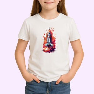 Tricou Racheta Spatiala Start Up Lansare Colorata, din bumbac 100% , tricou alb pentru Copii | Dama | Barbat