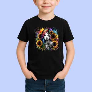 Tricou Rainbow hair girl skull tattoo, fata cu par curcubeu si tatuaj craniu, Copii | Dama | Barbat , tricou negru - Img 2