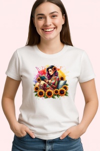 Tricou reading girl sunflower field, fata citind in lan de floarea soarelui, Copii | Dama | Barbat