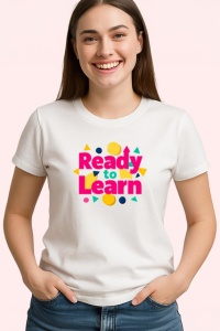 Tricou Ready To Learn Design Scoala Colorat, din bumbac 100% , tricou alb pentru Copii | Dama | Barbat - Img 2